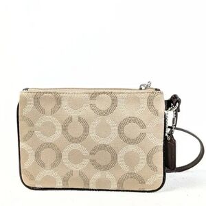 🤎 Coach Ashley Dotted Op Art Signature Khaki Tan Mahogany Wristlet Clutch Pouch